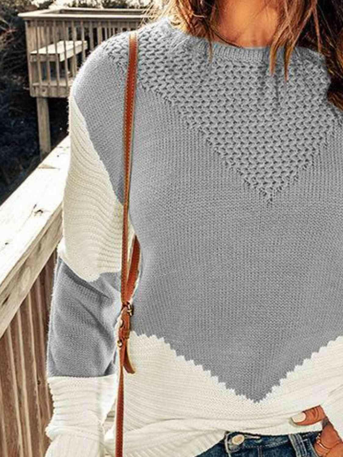 Contrast Round Neck Sweater myETYN