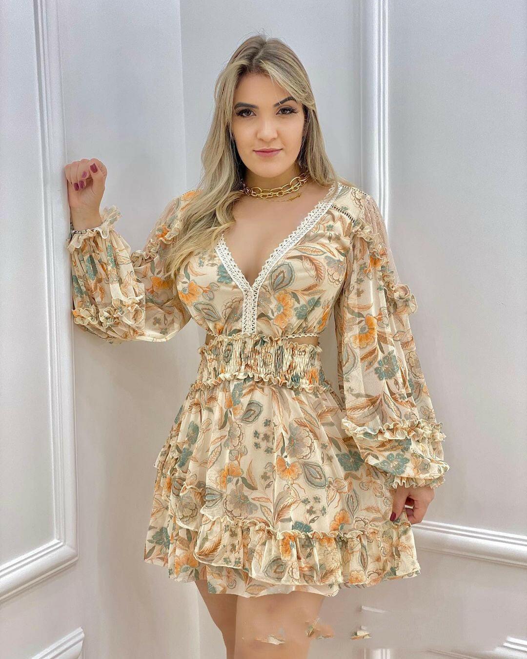 European And American Women's New Hollow Lace Print Skirt myETYN