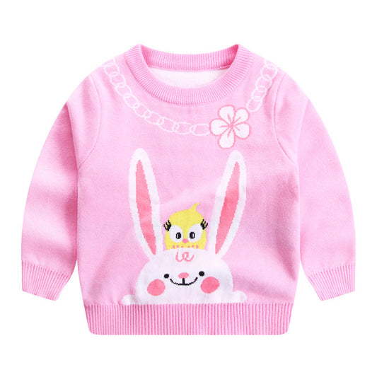 Girls' Knitted Sweater Duck Duck Rabbit Rabbit Cotton Double Layer Warm Sweater Base myETYN