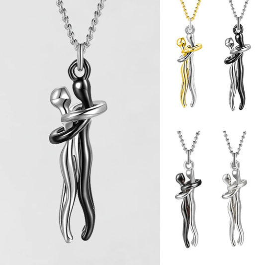 Couple Hugging Pendant Necklace Romantic Love Witness Jewelry Valentine's Day Collection Anniversary Couple Necklace Gift Hug