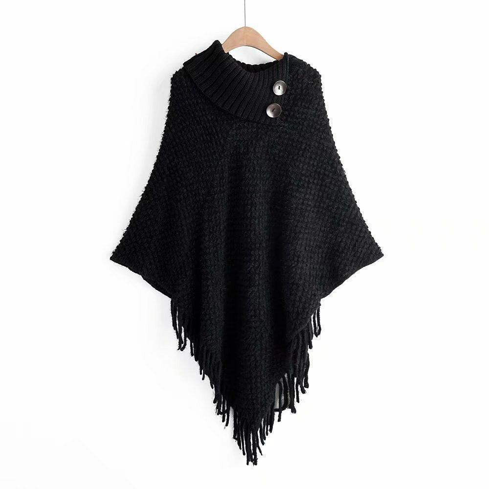 Lapel two buckle tassel cloak sweater myETYN