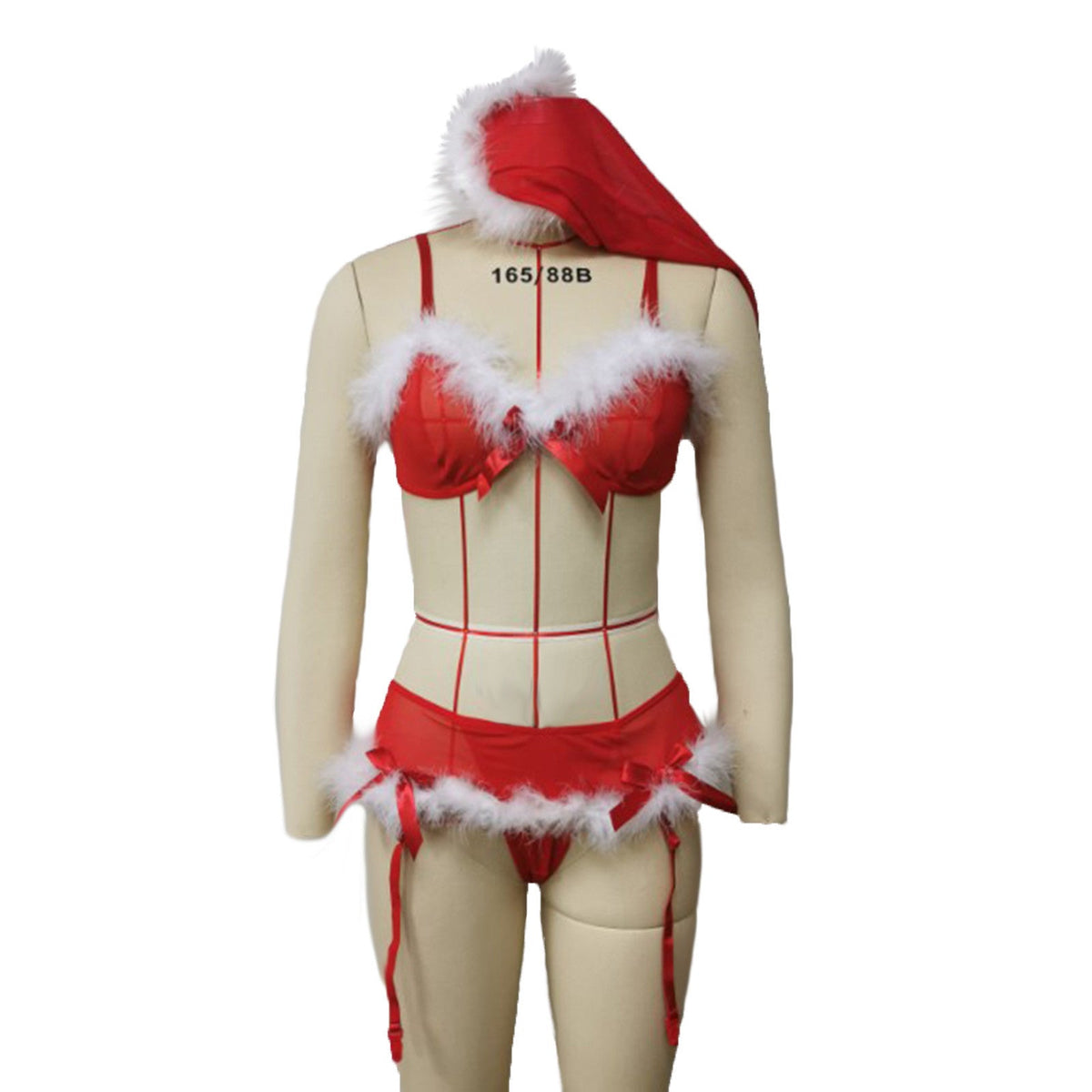 Faux Fur Trim Christmas Lingerie Set PEACH