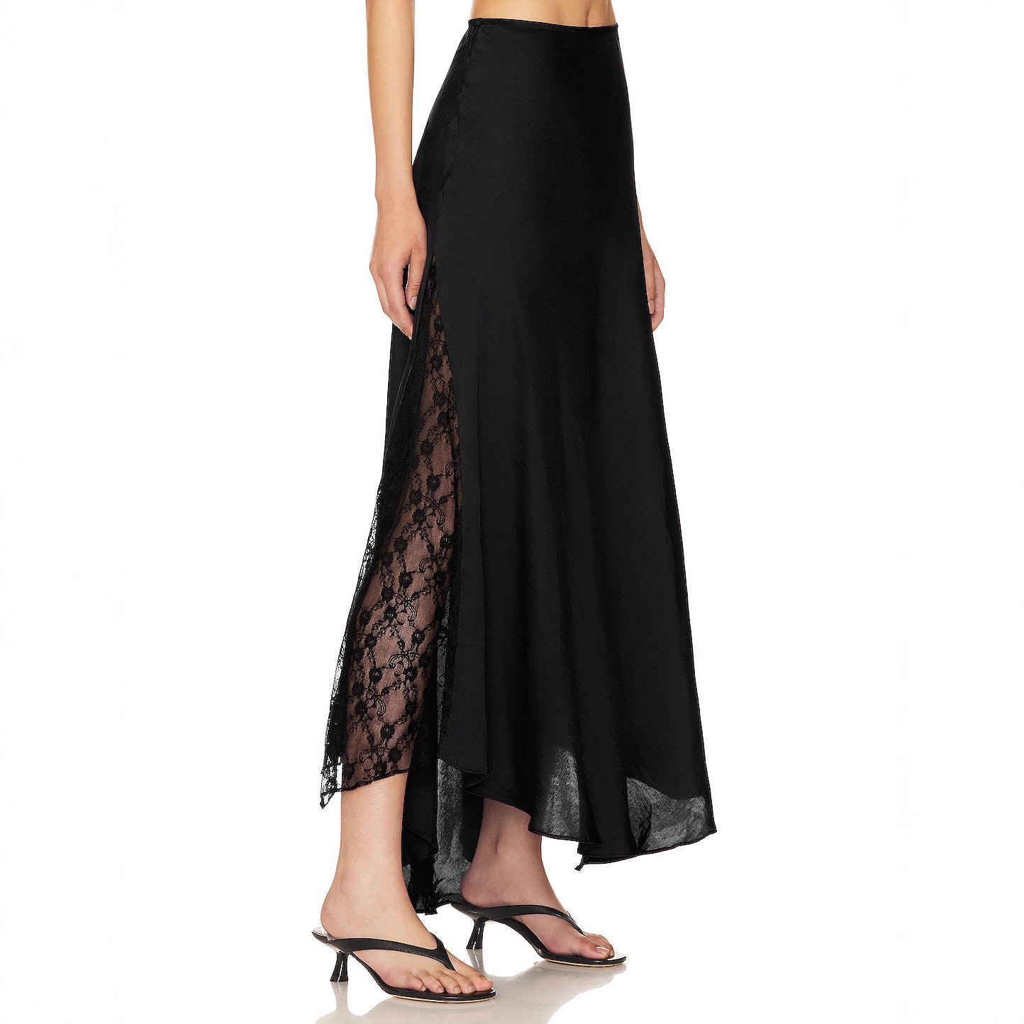 Satin Skirt Women Niche Lace Stitching Sexy Elegant Mid Length Skirt