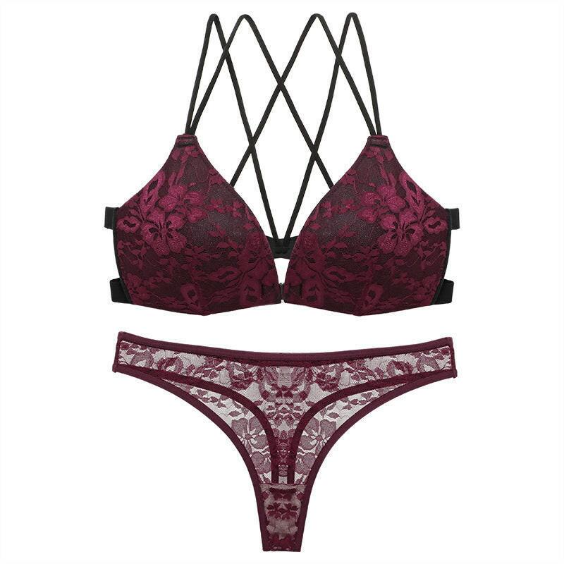 Sexy Lace Lingerie Panties Set Bare Back Front Buckle Bra Set - myETYN