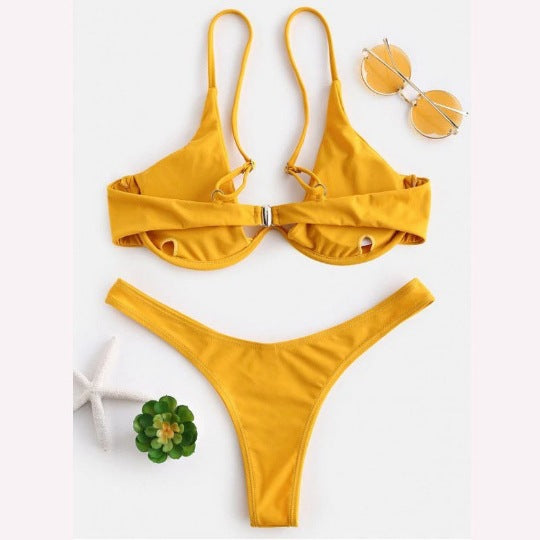 European And American Steel Bracket Solid Color Swimsuit