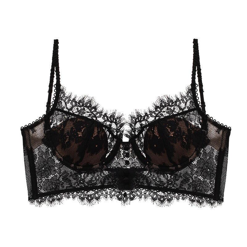 French Eyelash Lace Underwear Push up Thin U Shaped Bare Back Bra Forlove with Steel Ring - myETYN