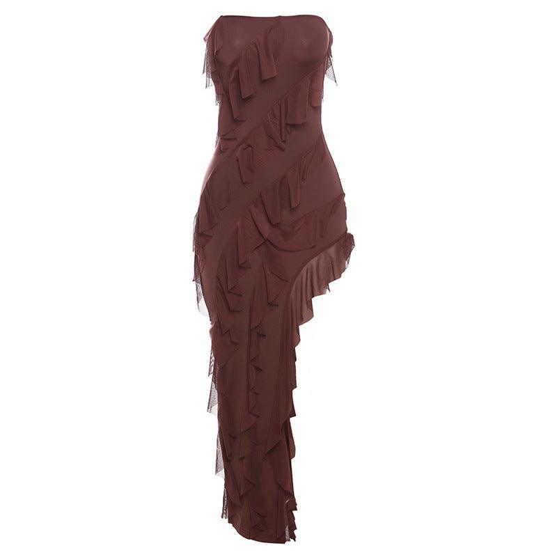Women's 2024 Summer Tube Top Backless Split Tassel Dress - Party Clubwear