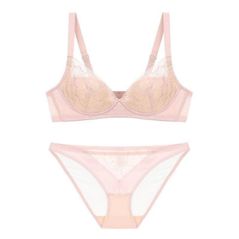 Autumn Winter Mesh Embroidery Sexy Underwear Women Adjustable Push up Wireless Soft Bra Set - myETYN