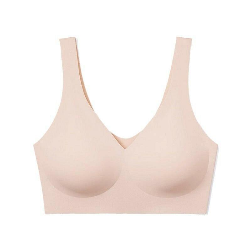 Seamless V neck Vest Underwear Women's Big Chest Small One Piece Comfortable Sleep Bra U Shaped Beauty Back Bras - myETYN