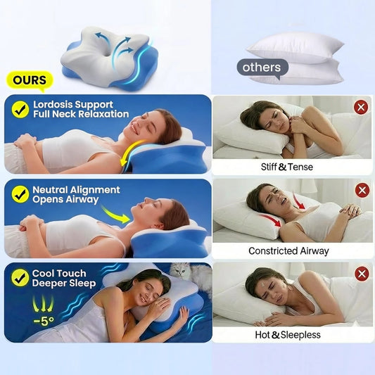 Ergonomic Support Memory Foam Pillow Cervical Neck Pillow for Neck Pain Relief, Suitable for Side and Stomach Sleepers