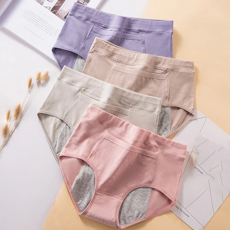 4-Pack Women’s Menstrual Panties – Leak-Proof High-Waist Cotton Period Underwear (Soft & Breathable Briefs)