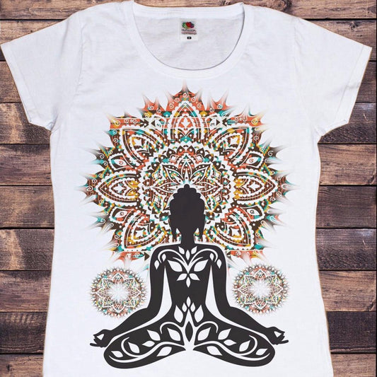 Short-Sleeve Buddha Wheel Meditation Print T-Shirt myETYN