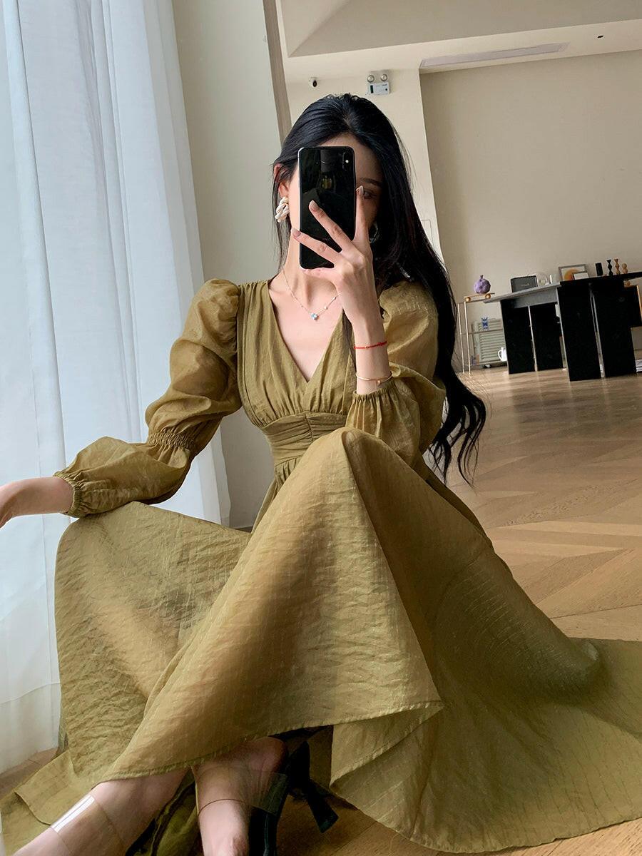 Women's Light Luxury Waist Waist V Neck Dress myETYN