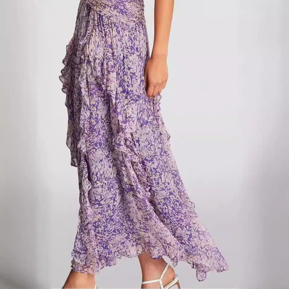 Spring And Summer Off-the-shoulder European And American Women's Clothing V-neck Chiffon Dress ETYN