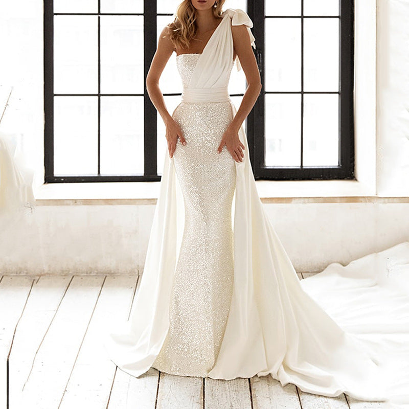 Elegant White Sequin Slim-Fit Lace Evening Dress ETYN