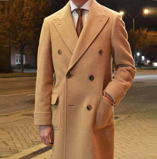 Slim Double Breasted Men's Autumn And Winter Woolen Trench Coat - myETYN