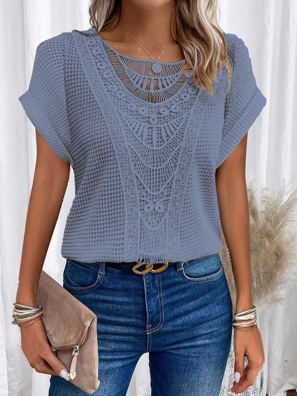 Summer Hollow Out Short-sleeved T-shirt Women's Clothing Kanuner