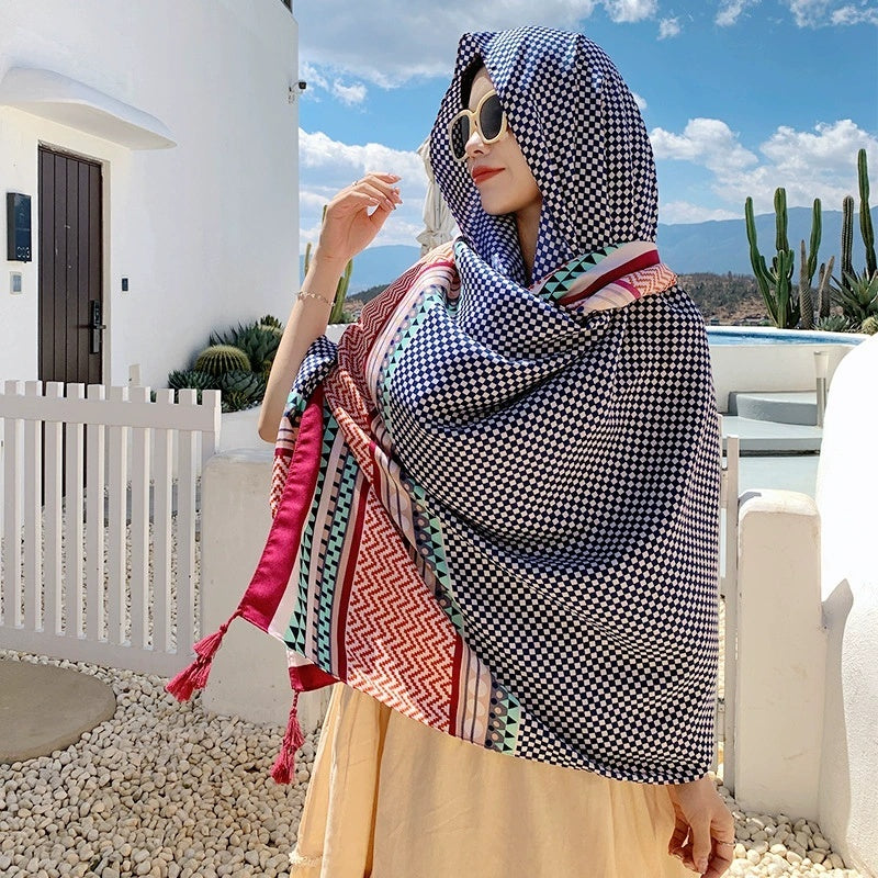 Ethnic Style Sun Protection Talma Tibet Desert Travel Thin Holiday Silk Scarf