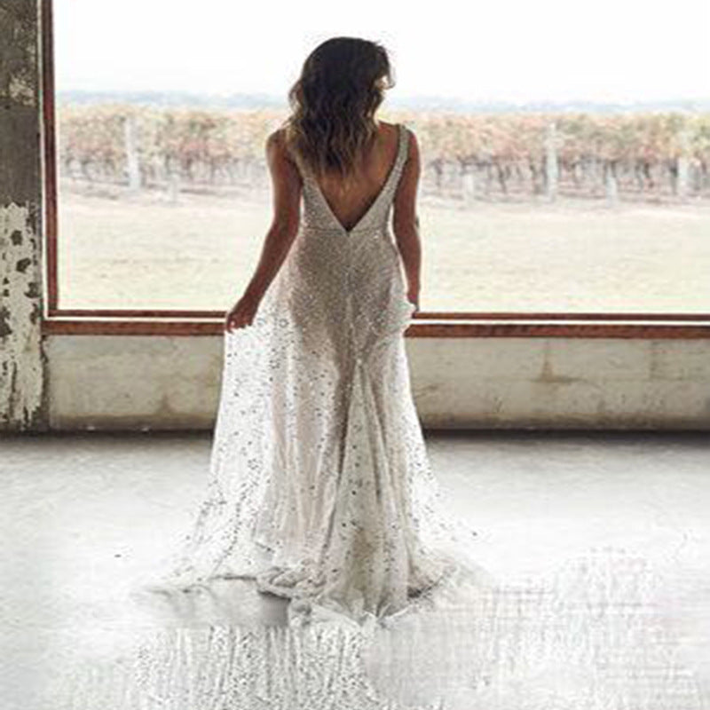 Women’s Long Bronzing Maxi Dress – V-Neck Party & Evening Wear