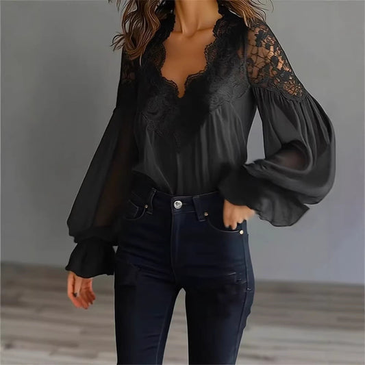 Ins Puff-sleeved Blouse Fashion Elegant Ruffle Pleated Long-sleeved Top Womens Clothing myetyn