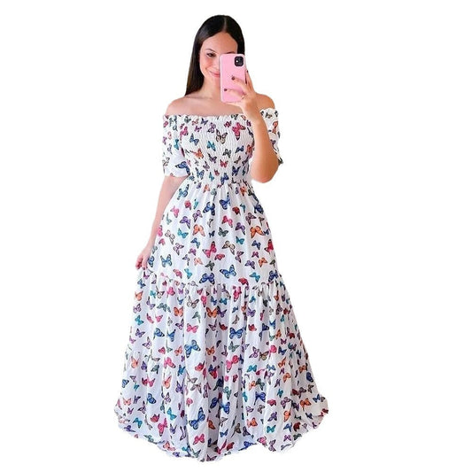 Women's Off-shoulder Floral Fashion Off-shoulder Long Dress ETYN