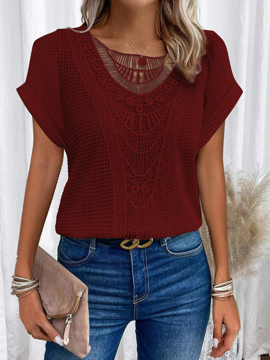 Summer Hollow Out Short-sleeved T-shirt Women's Clothing Kanuner