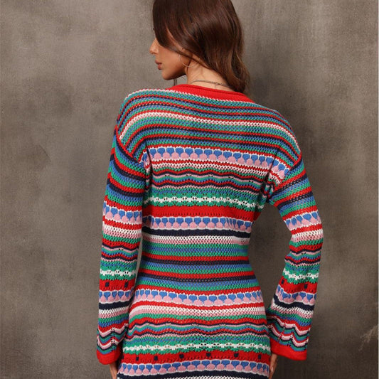 Women's Fashion Cutout Patchwork Knit Dress myetyn