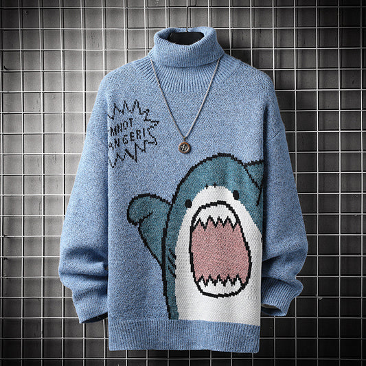 Spot Male Youth Loose Casual Cartoon Shark Knitted Bottoming Shirt Sweater - myETYN