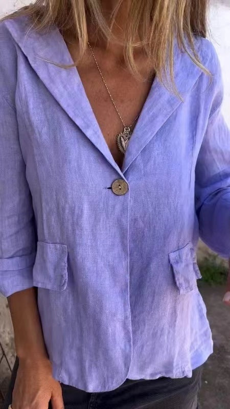 Women's Elegant Fashion Loose Solid Color Buttons Cotton And Linen Suit Jacket null