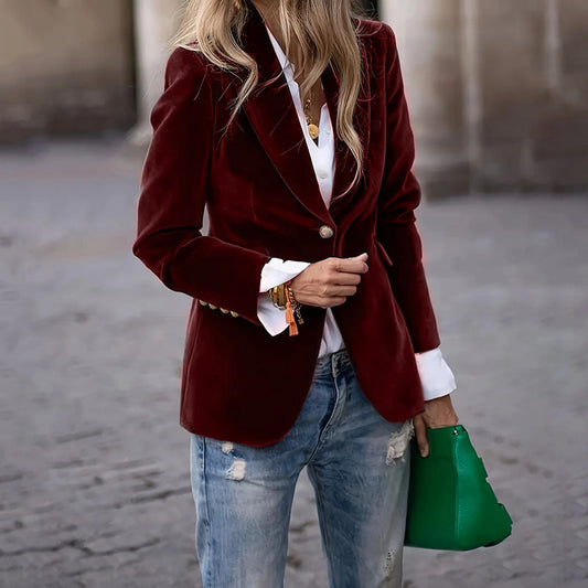 Women’s Velvet Lapel Slim-Fit Blazer — Casual Business Fashion Jacket ETYN
