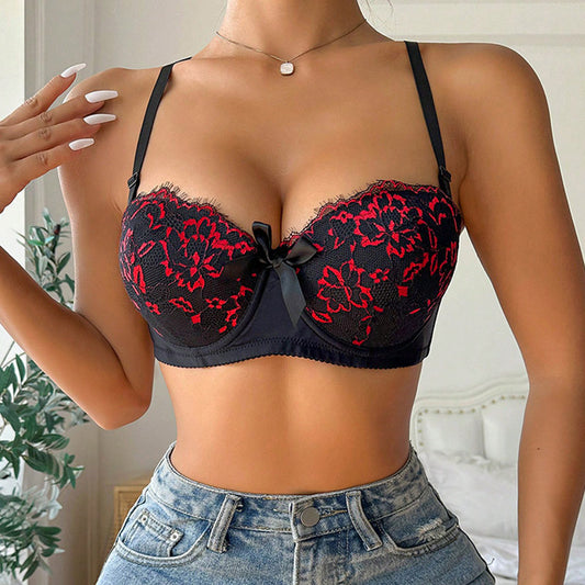 Sexy Underwear Lace Edge Push Up Breathable Upper Support Adjustable Bra - myETYN