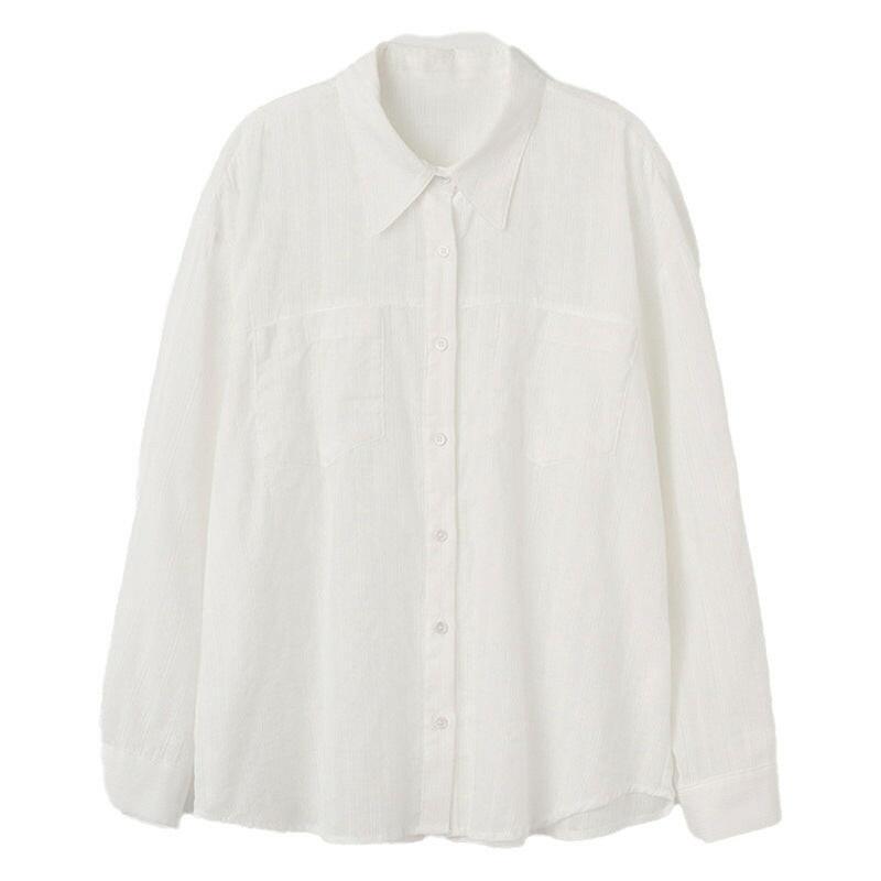 Lightweight White Shirt Summer Women Cotton Texture Collared Sun Protection Niche Cardigan Coat Shirt Top - myETYN