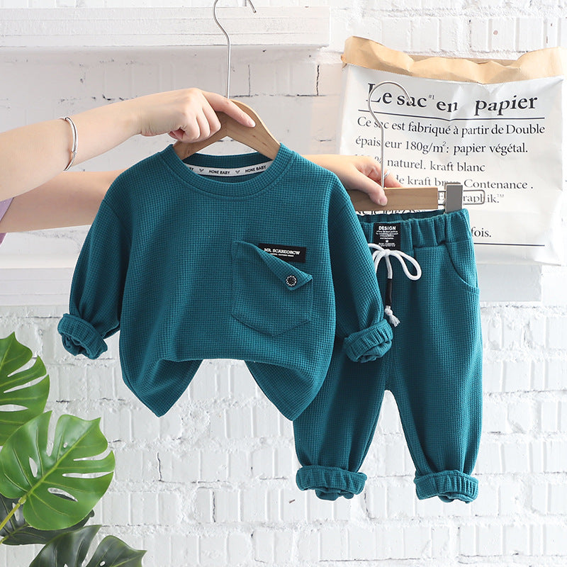 Children's Fashion Simple Solid Color Top Pants Two-piece Set