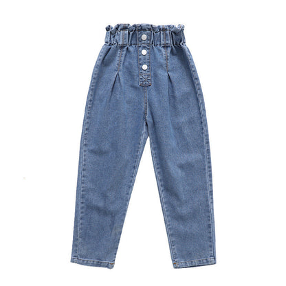 CUHK Korean Three-button Flower Bud Denim Trousers