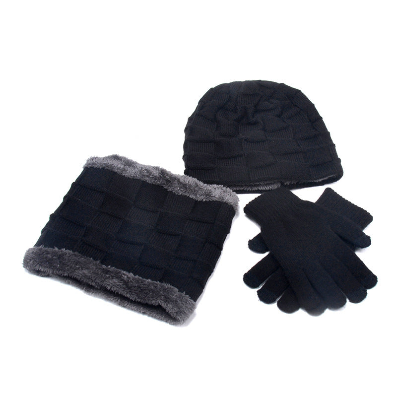 Hat Scarf Gloves Three-piece Suit Plus Velvet Knitted Outdoor Warmth - myETYN