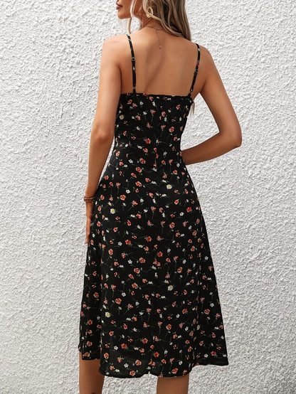 Women's Summer Polka Dot Slit Suspender Dress - Sexy Long Dress