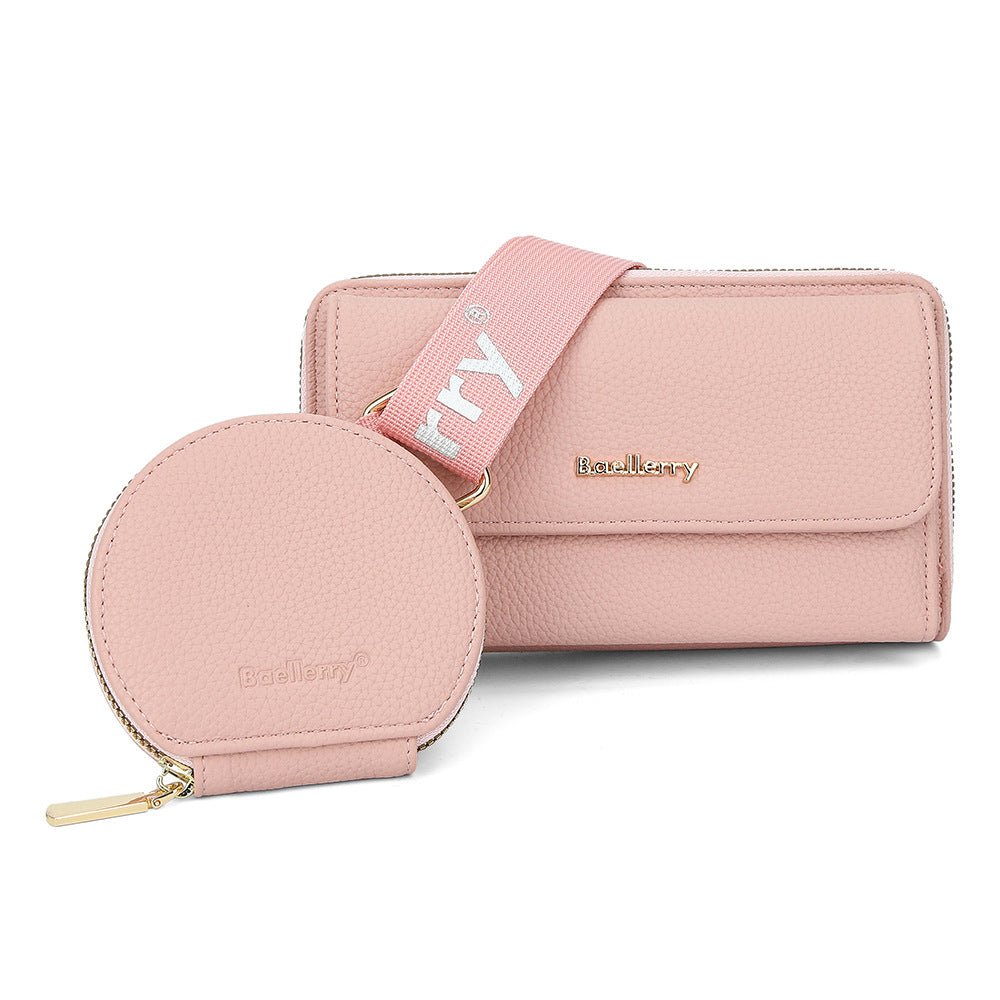 2pcs Lychee Texture Composite Bag Fashion Mobile Phone Bag With Small Coin Purse Letter Print Zipper Crossbody Shoulder Bag - myetyn