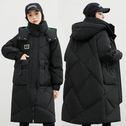 Detachable Hat Cotton Coat Over The Knee Padded Down Jacket