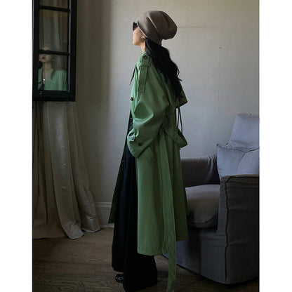 Women's Mid-Length PU Leather Trench Coat – Elegant Square Collar Jacket