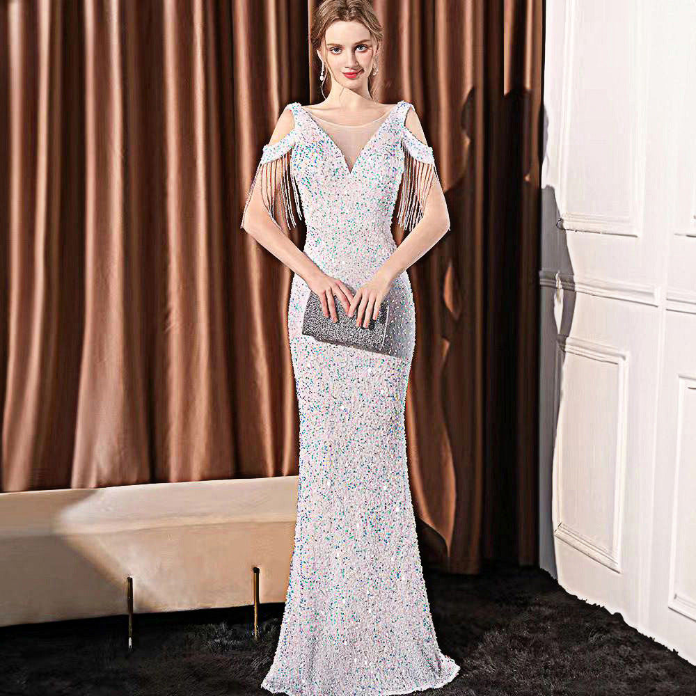 Women’s Long Sequin Slim Dress – Fishtail Evening & Party Gown