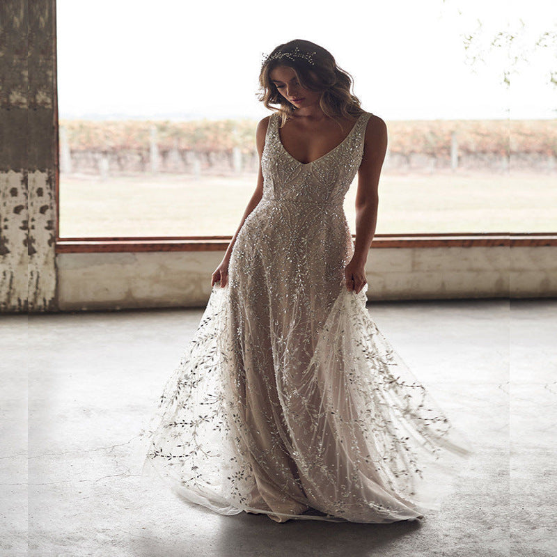 Women’s Long Bronzing Maxi Dress – V-Neck Party & Evening Wear