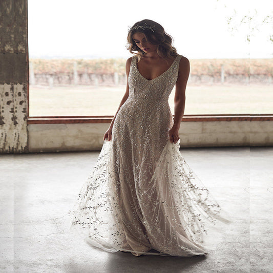 Women’s Long Bronzing Maxi Dress – V-Neck Party & Evening Wear