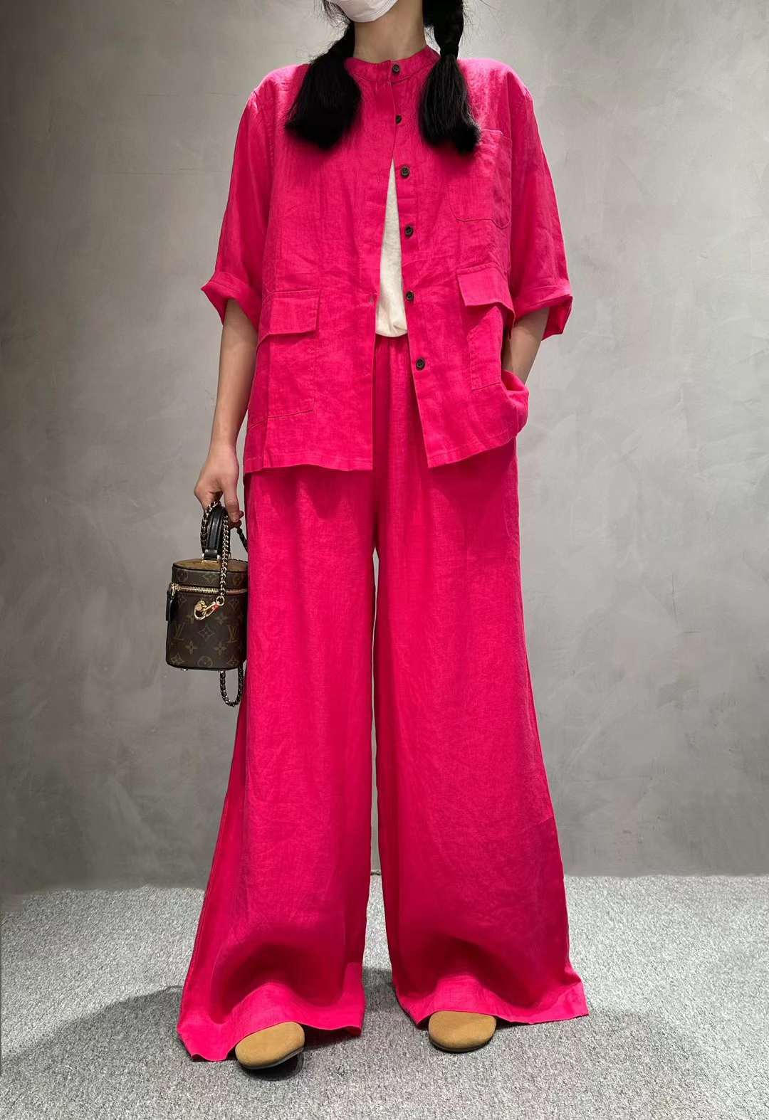 Women's Linen Co-Ord Set | Half Sleeve Shirt & Wide-Leg Pants