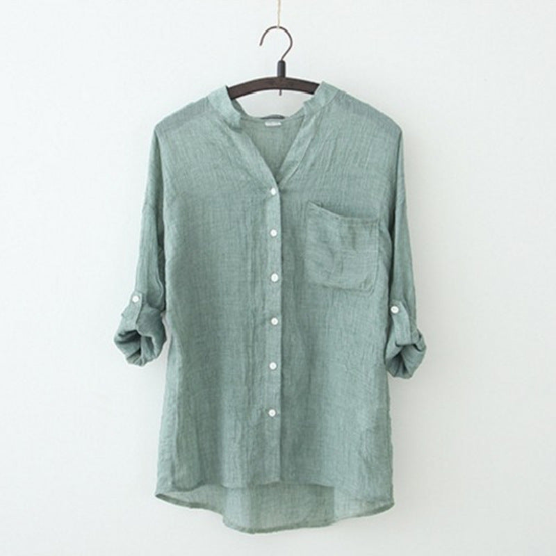 New Women's Cotton and Linen Shirts Women's Long-Sleeved Loose And Thin Sun Protection Clothing