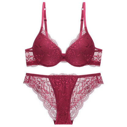 Sexy Deep Micro Push-Up Lace Bra Set