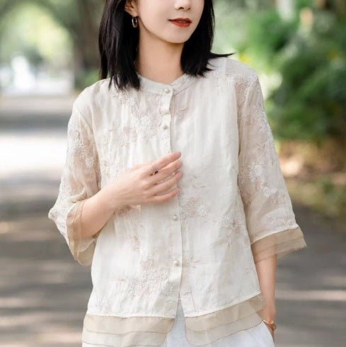 Vintage Shirt Women's Artistic Yarn Embroidery