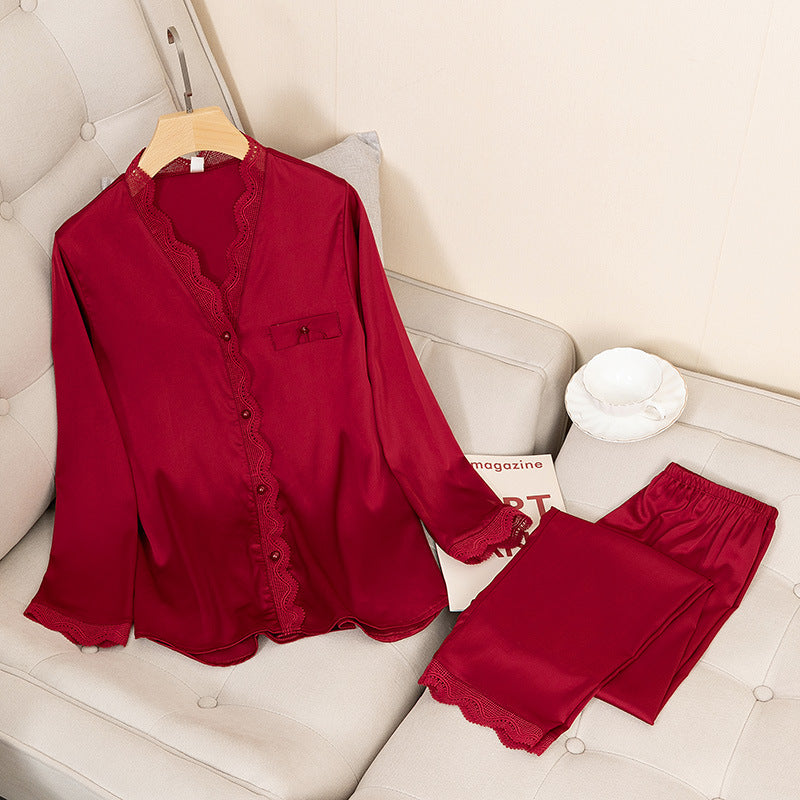 Thin Ice Silk Long Sleeve Trousers Two-piece Home Wear Suit