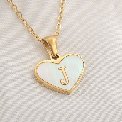 26 Letter Heart - shaped Necklace White Shell Love Clavicle Chain Fashion Personalized Necklace For Women Jewelry Valentine's Day - myetyn