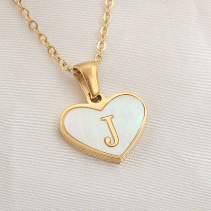 26 Letter Heart-shaped Necklace White Shell Love Clavicle Chain Fashion Personalized Necklace For Women Jewelry Valentine's Day - myETYN