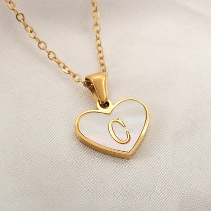 26 Letter Heart - shaped Necklace White Shell Love Clavicle Chain Fashion Personalized Necklace For Women Jewelry Valentine's Day - myetyn